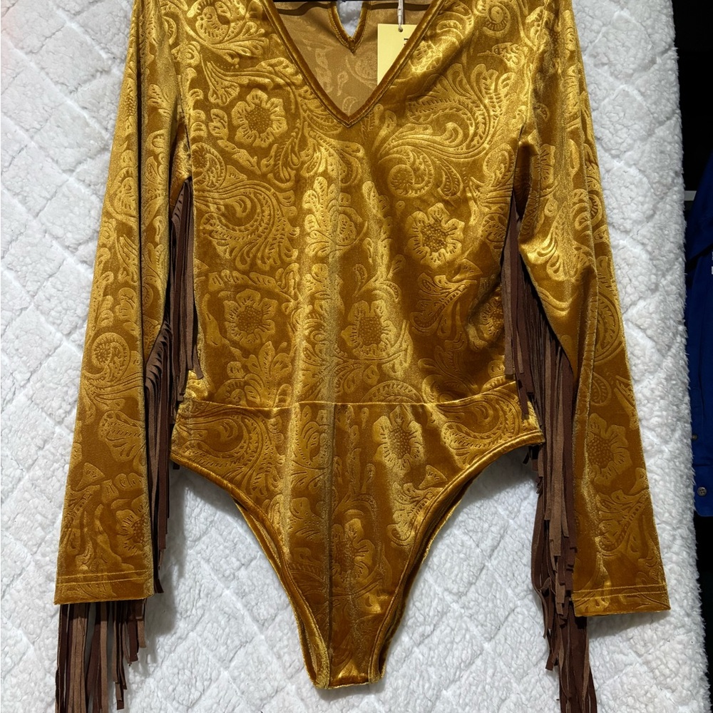 Western Gold and Brown One Piece with Fringe